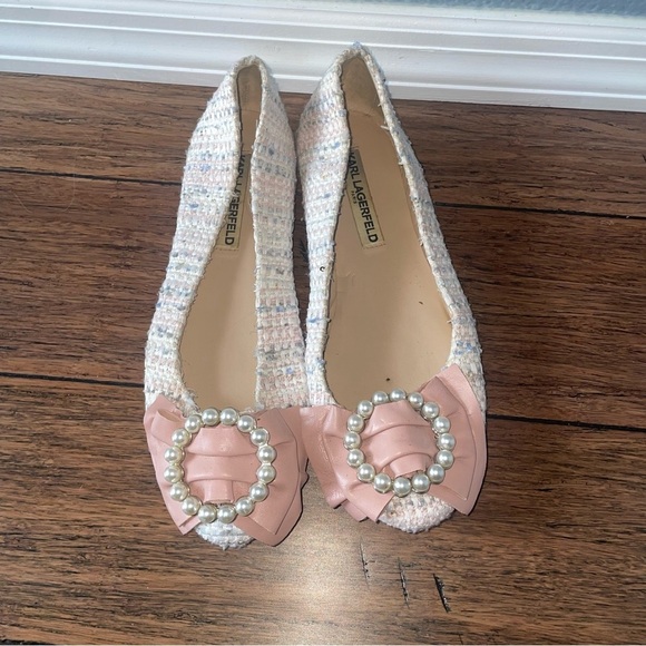 Coquette flats Karl lagerfeld pearl tweed bow flats fall flats winter flats - Picture 11 of 11